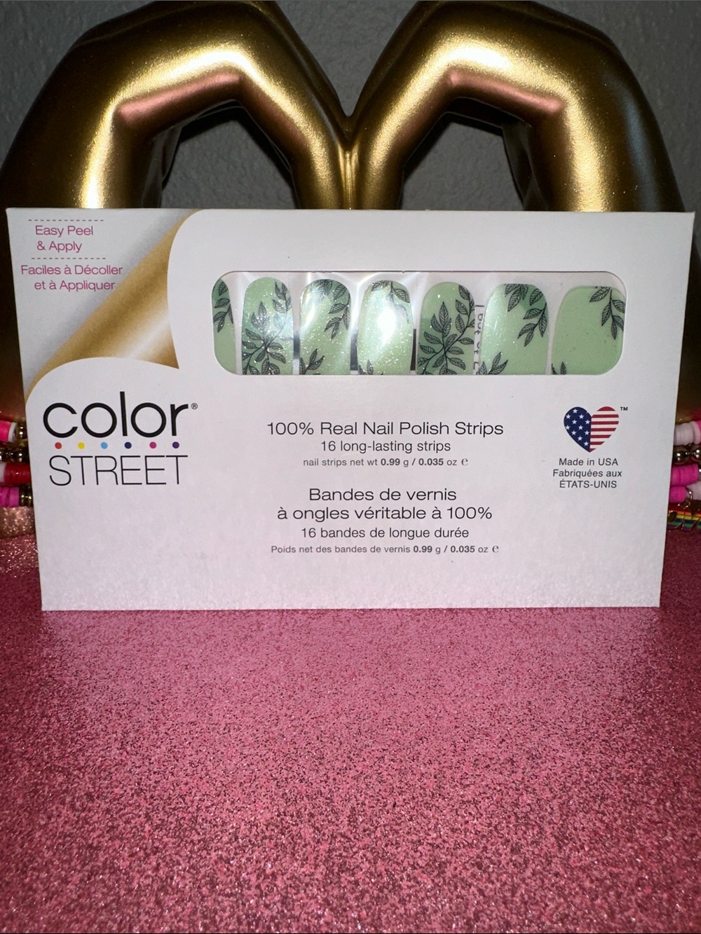 Color Street Mint Green Nail Strips with Leaf Print by Color Street